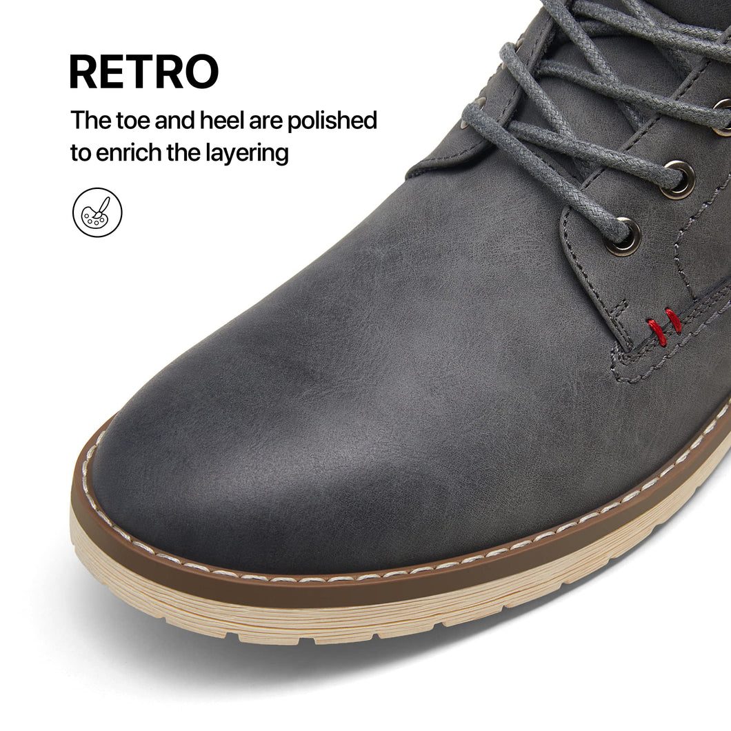 Vostey Men's Chukka Boots - Motorcycle Casual Hiking Boots, Grey, Size 11.5