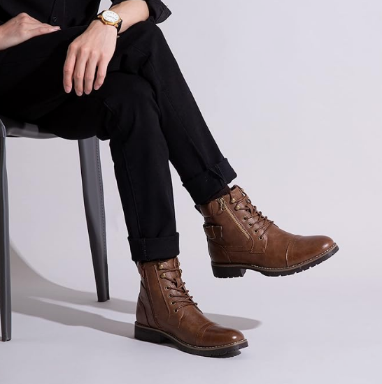 Vostey Men's Boots Boots for Men Casual Boots Motorcycle Combat Ankle Dress Boots Mens