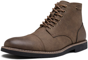 Lossarye Men's Italian Handmade Chukka Boots - Waterproof Leather, Non-Slip Sole, Adjustable Hook & Loop (Ankle High Casual Boots)